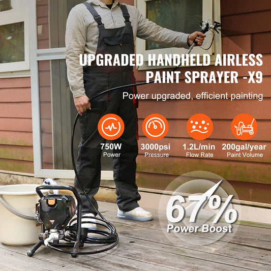 SucceBuy Stand Airless Paint Sprayer 3000PSI 750W Efficient Electric Airless Sprayer Handheld Paint Sprayers Fine Painting
