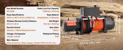 SucceBuy 13500lbs Electric Winch Car Truck Winch with 80ft Synthetic Rope Wireless & Wired Remote Control for Towing Off-Road