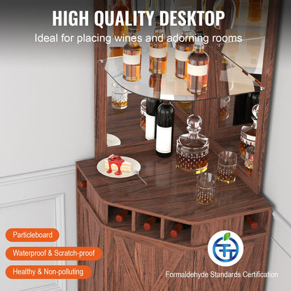 SucceBuy Corner Industrial Bar Cabinet Wine Table for Liquor & Glasses Sideboard Buffet Cabinet with Glass Holder Black Walnut