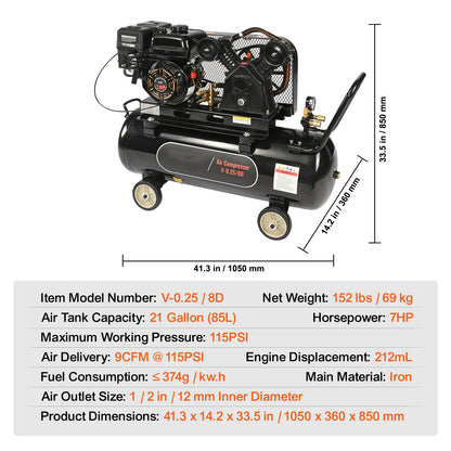SucceBuy 7HP/15HP Gas Power Air Compressor 10/20/30 Gallon Air Compressor Tank 115PSI Max Pressure for Construction Workshop