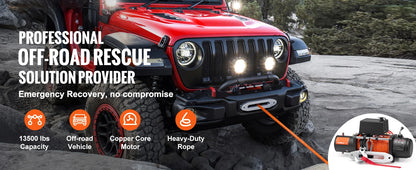 SucceBuy 13500lbs Electric Winch Car Truck Winch with 80ft Synthetic Rope Wireless & Wired Remote Control for Towing Off-Road
