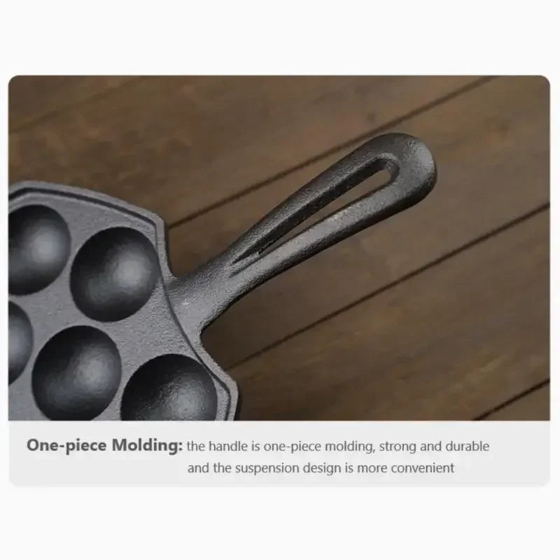 12 Hole Takoyaki Pan Wooden Handle Octopus Balls Fry Pan Cast Iron Mold Household Non-Stick Frying Pan Cookware Cooking Tool