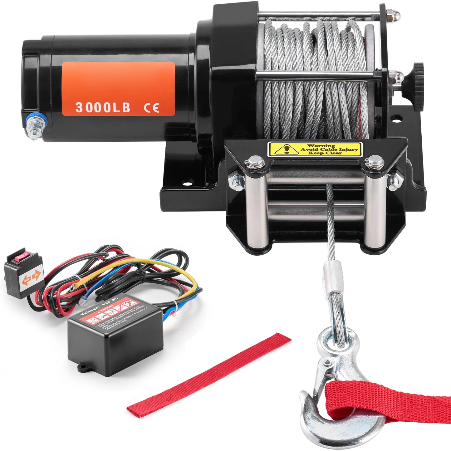 SucceBuy 3000lbs ATV/UTV Electric Winch 12V DC Steel Rope Winch with  39ft Cable Roller Wired Remote Control for Towing Off-Road