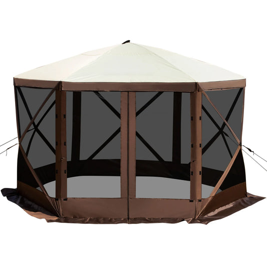 SucceBuy Pop-up Camping Gazebo Camping Canopy Shelter 6 Sided 12' x 12' / 10' x 10' Sun Shade Tents & Canopies Camping & Hiking