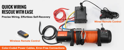 SucceBuy 13500lbs Electric Winch Car Truck Winch with 80ft Synthetic Rope Wireless & Wired Remote Control for Towing Off-Road
