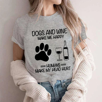 Women Dog Mom Print T Shirt Dog Mom Shirt Wine Lover Tshirt Dogs and Wine Shirt Graphic Girls Clothes Causal Female Y2K Tops Tee