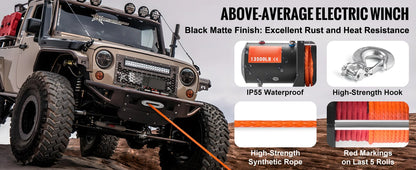 SucceBuy 13500lbs Electric Winch Car Truck Winch with 80ft Synthetic Rope Wireless & Wired Remote Control for Towing Off-Road