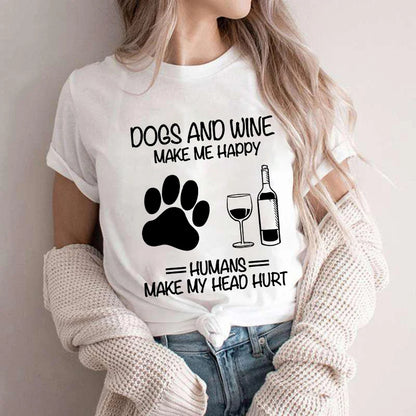 Women Dog Mom Print T Shirt Dog Mom Shirt Wine Lover Tshirt Dogs and Wine Shirt Graphic Girls Clothes Causal Female Y2K Tops Tee