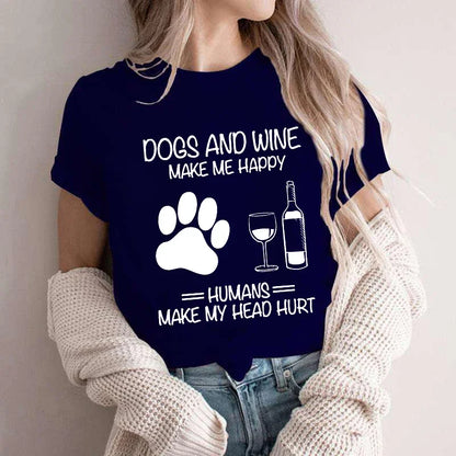 Women Dog Mom Print T Shirt Dog Mom Shirt Wine Lover Tshirt Dogs and Wine Shirt Graphic Girls Clothes Causal Female Y2K Tops Tee