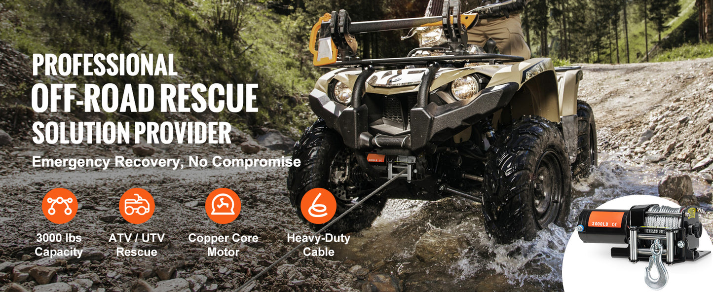 SucceBuy 3000lbs ATV/UTV Electric Winch 12V DC Steel Rope Winch with  39ft Cable Roller Wired Remote Control for Towing Off-Road