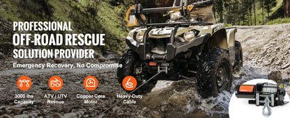 SucceBuy 3000lbs ATV/UTV Electric Winch 12V DC Steel Rope Winch with  39ft Cable Roller Wired Remote Control for Towing Off-Road