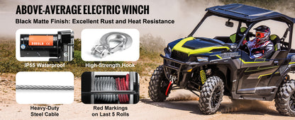 SucceBuy 3000lbs ATV/UTV Electric Winch 12V DC Steel Rope Winch with  39ft Cable Roller Wired Remote Control for Towing Off-Road