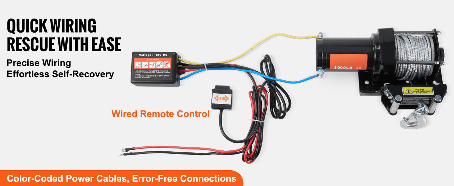 SucceBuy 3000lbs ATV/UTV Electric Winch 12V DC Steel Rope Winch with  39ft Cable Roller Wired Remote Control for Towing Off-Road