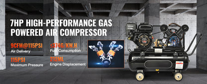 SucceBuy 7HP/15HP Gas Power Air Compressor 10/20/30 Gallon Air Compressor Tank 115PSI Max Pressure for Construction Workshop