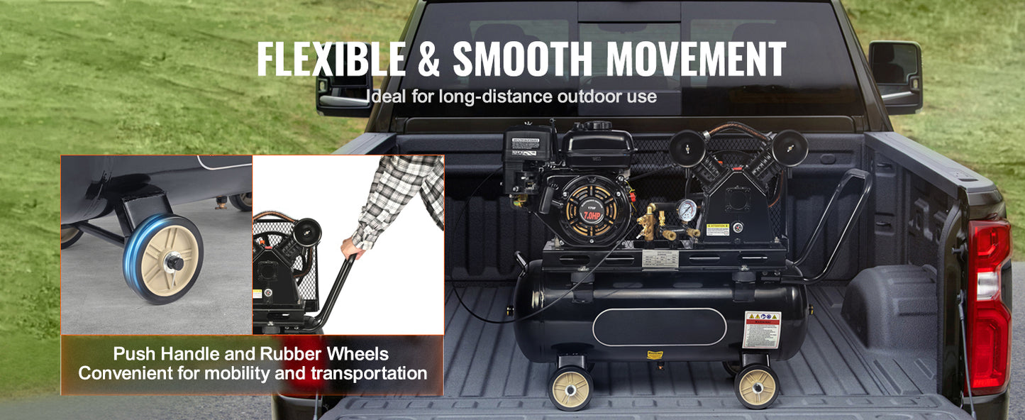 SucceBuy 7HP/15HP Gas Power Air Compressor 10/20/30 Gallon Air Compressor Tank 115PSI Max Pressure for Construction Workshop