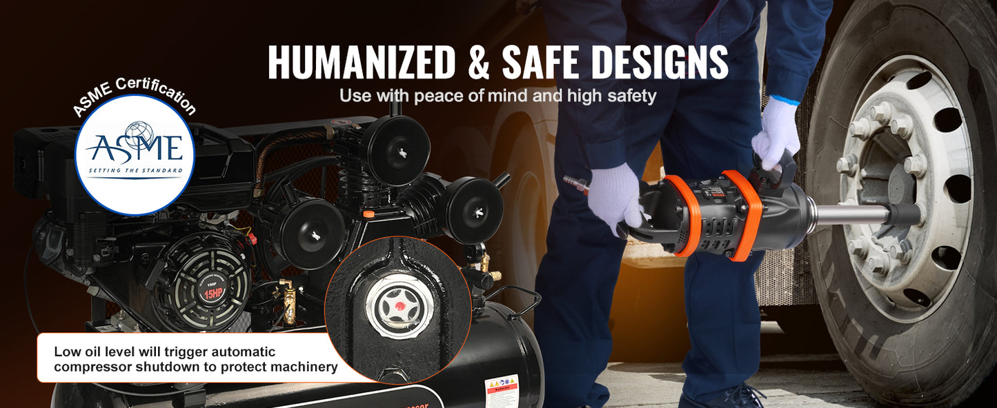 SucceBuy 7HP/15HP Gas Power Air Compressor 10/20/30 Gallon Air Compressor Tank 115PSI Max Pressure for Construction Workshop