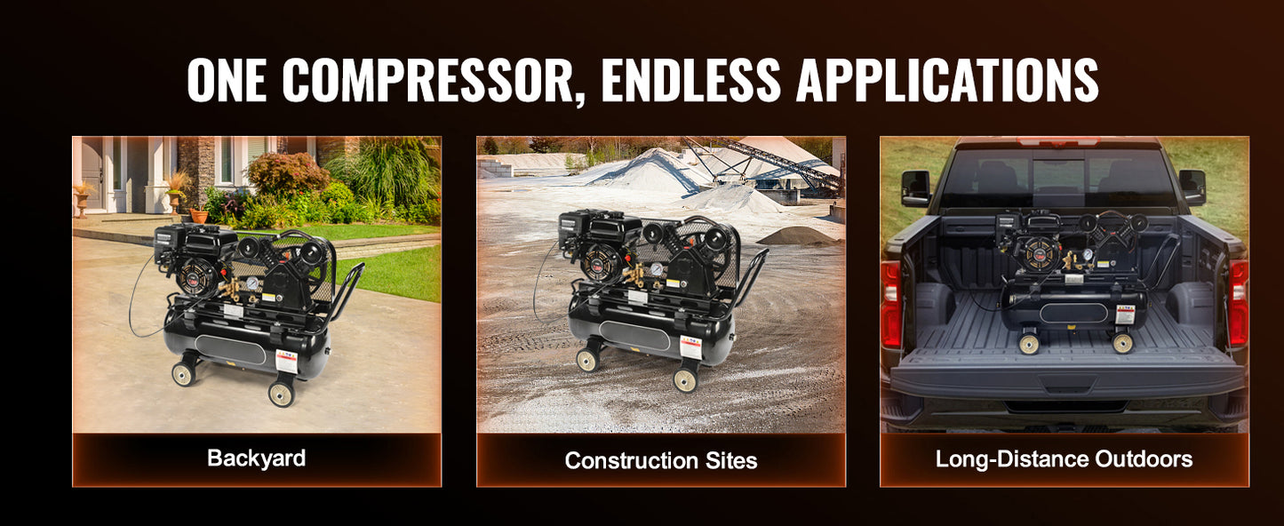 SucceBuy 7HP/15HP Gas Power Air Compressor 10/20/30 Gallon Air Compressor Tank 115PSI Max Pressure for Construction Workshop