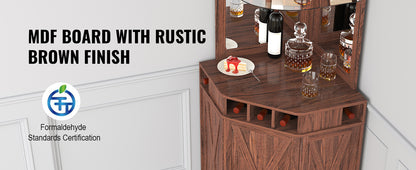 SucceBuy Corner Industrial Bar Cabinet Wine Table for Liquor & Glasses Sideboard Buffet Cabinet with Glass Holder Black Walnut