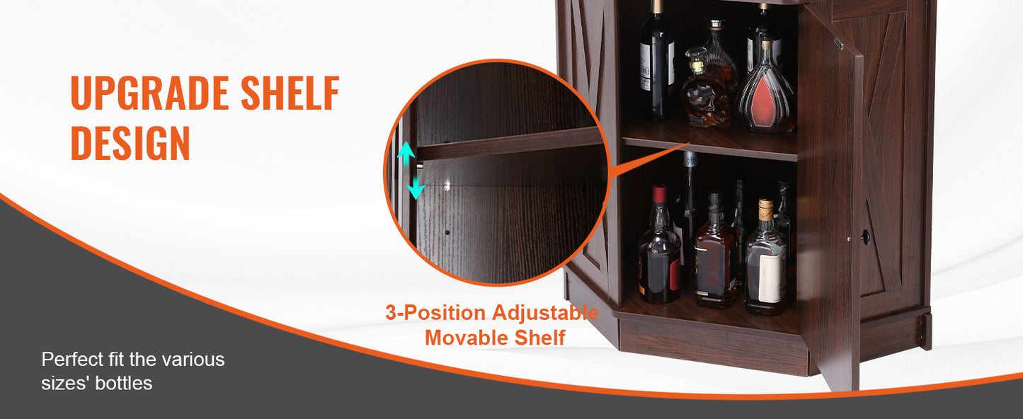 SucceBuy Corner Industrial Bar Cabinet Wine Table for Liquor & Glasses Sideboard Buffet Cabinet with Glass Holder Black Walnut